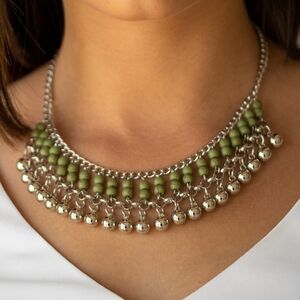 Elegant Silver and Green Beaded Necklace